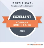 Zertifikat Kundenzufriedenheit „Exzellent“ für die Hörmann GmbH & Co. KG, ausgestellt 2023 von wirsindhandwerk.de